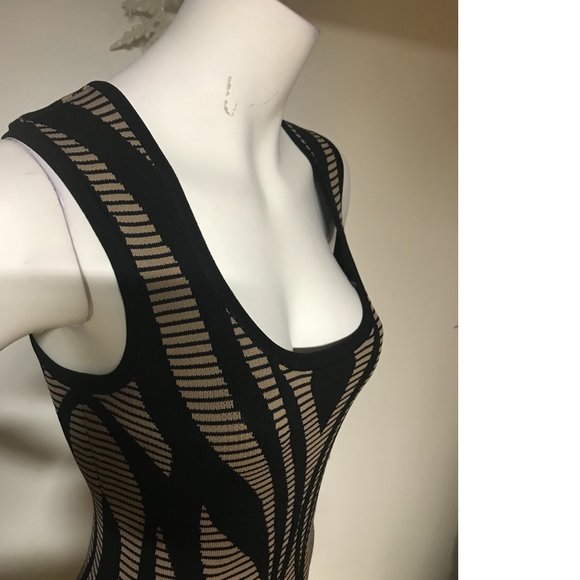 F21 Black Tan Leaf Pattern Metallic Zipper Bodycon Dress Summer NWT - Picture 2 of 5